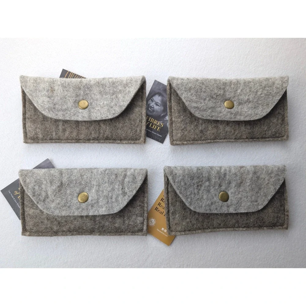 Fibres of Life Grey Felted Wool Snap Pouch Fair Trade Zero Waste Accessory Four